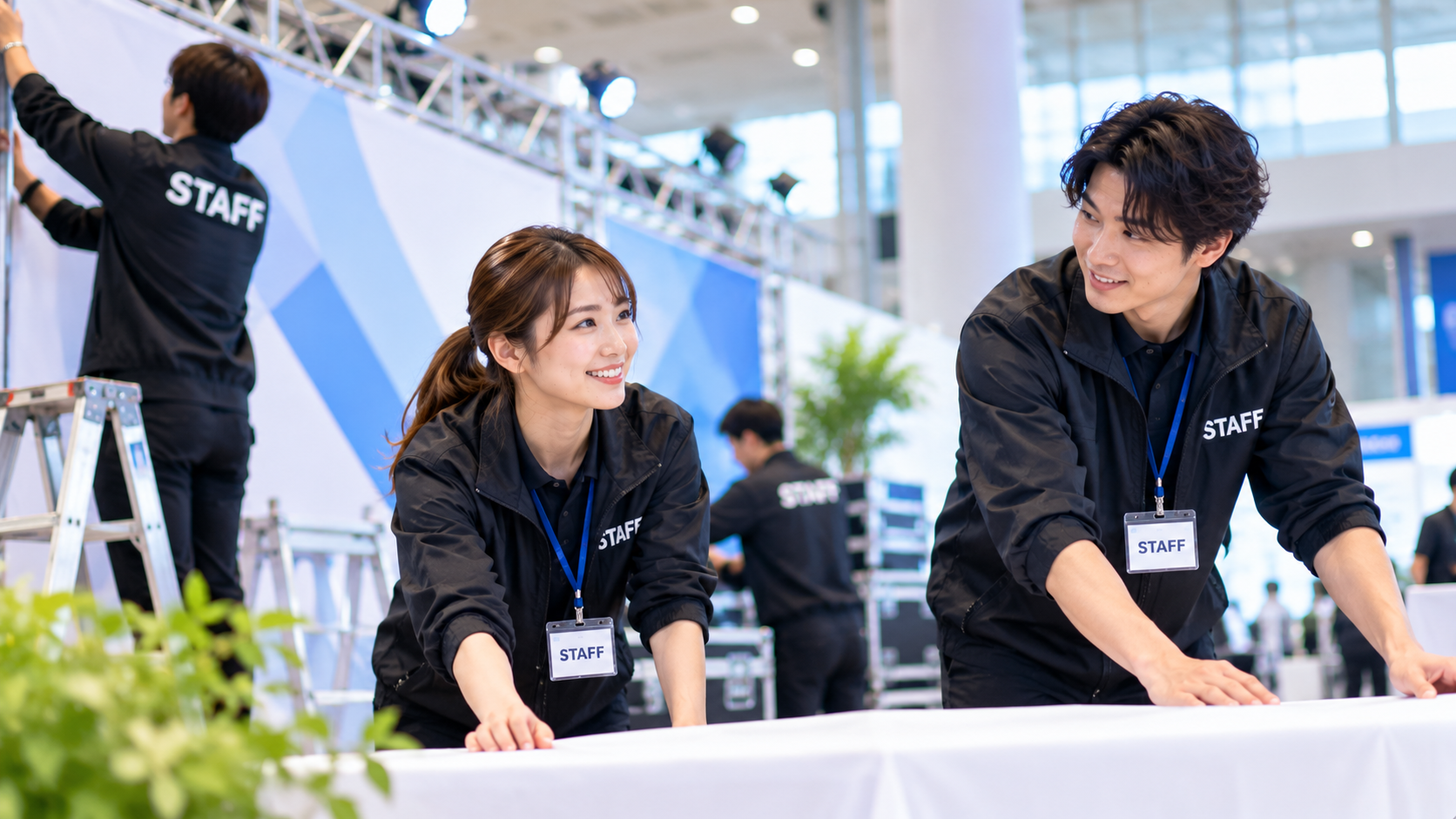 笑顔で進むイベント会場設営チーム